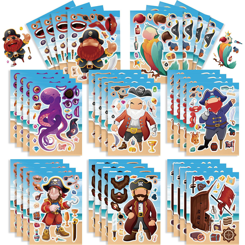 Party Games Phone - 8/16Sheets Cool Pirate Ship Puzzle Stickers