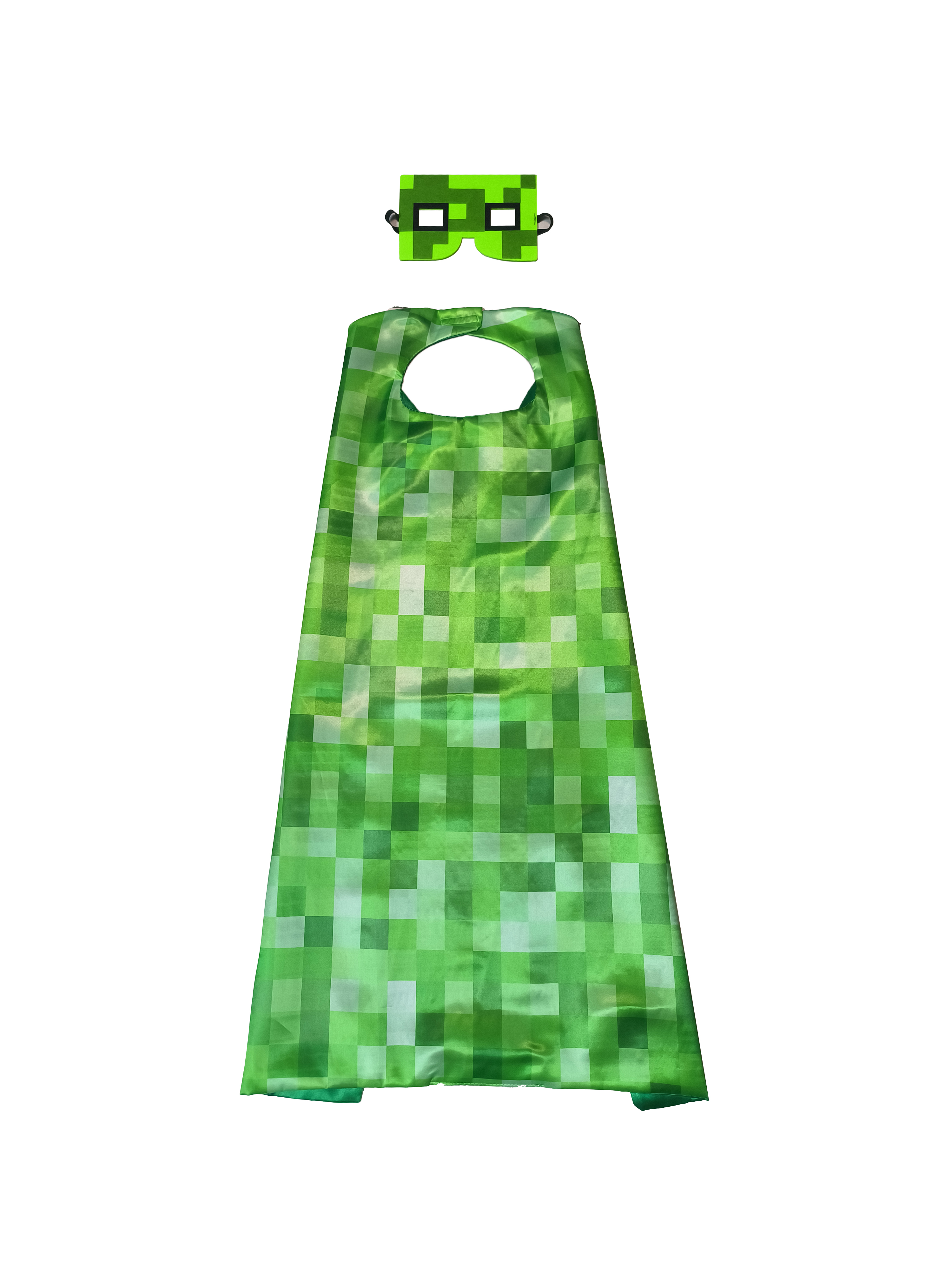Party Games Minecraft - Green Pixelated Plaid Cape & Mask