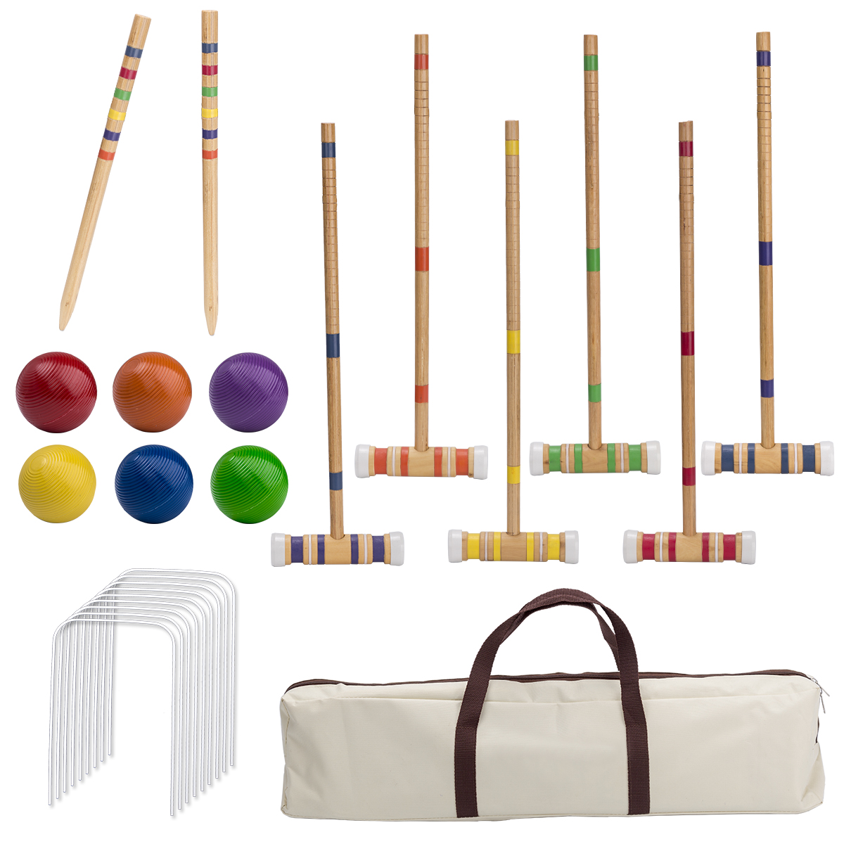 Croquet Set Lawn - Six-Player Croquet Set with Wooden Mallets,
