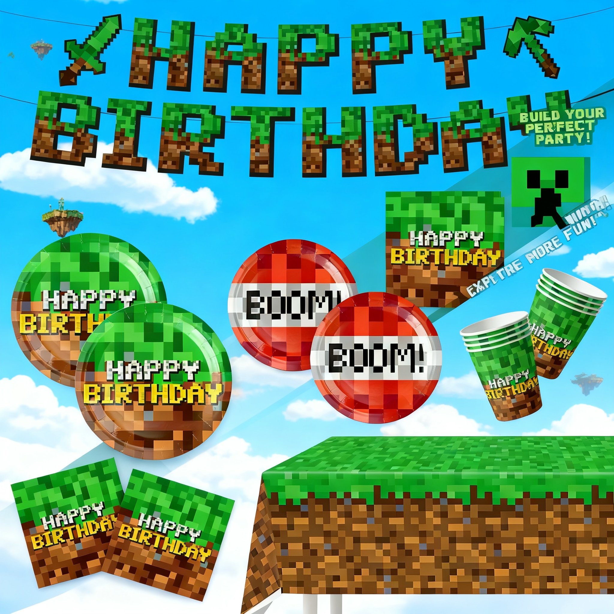 Party Games Minecraft - Minecraft Themed Birthday Party Supplies Disposable