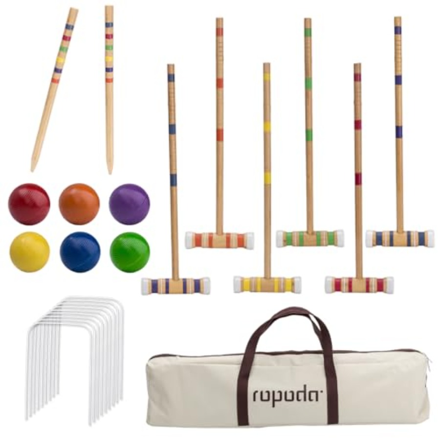 Croquet Set Lawn - Six-Player Croquet Set with Wooden Mallets